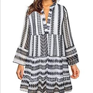 Womens Long Sleeve V Neck Leopard Print Swing Midi Dress